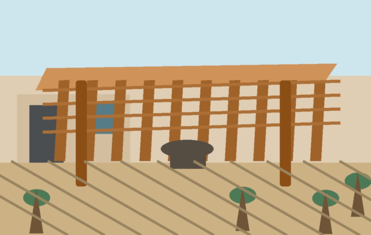 Low-maintenance East Mesa patio cover with gravel yard and block wall