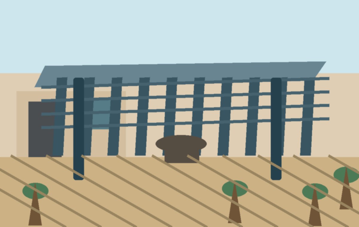 Patio cover roof edge and gutter detail for Mesa monsoon runoff planning