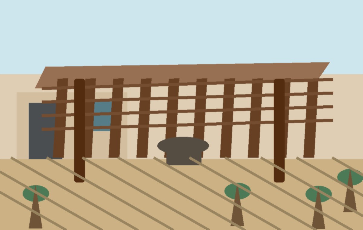 Covered patio near Red Mountain with fan clearance and shade planning